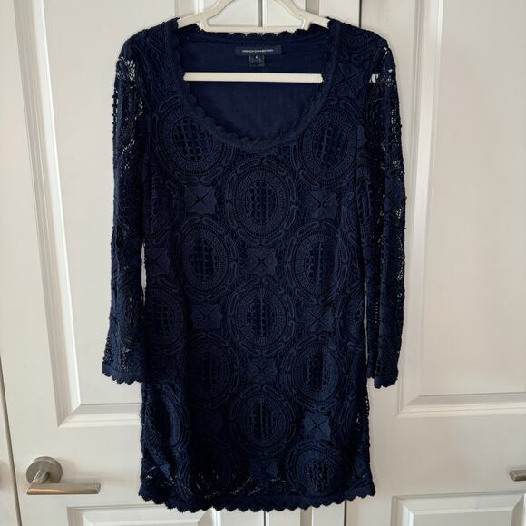 FRENCH CONNECTION Lark Rise Lace Dress Scalloped Crochet Trim Blue | 4 - Picture 11 of 13